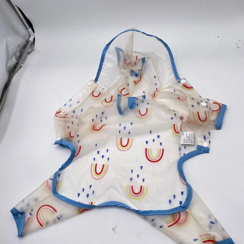 Petcircle Rainbow Print Dog‎ Raincoat Medium Clear Blue Hooded Waterproof Jacket